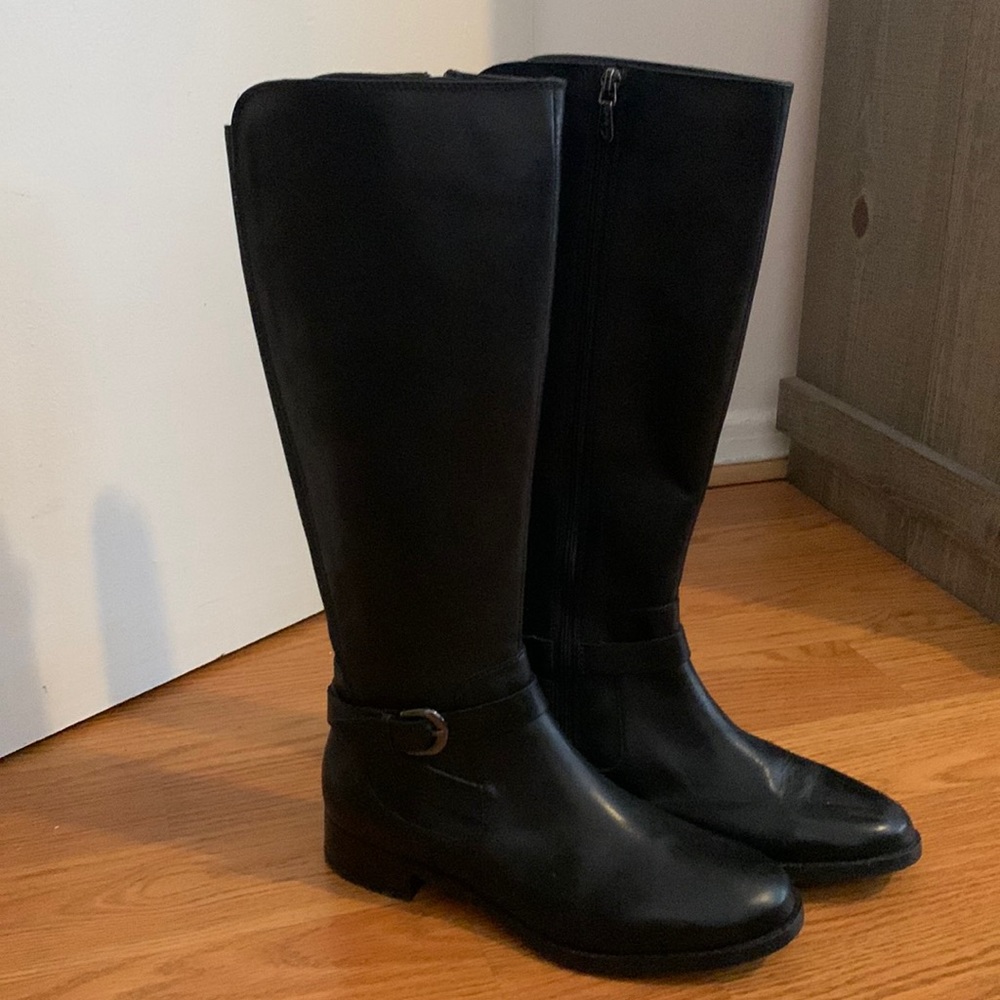 Black leather knee high boots